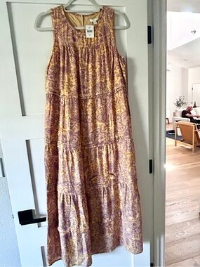 J Jill Paisley Tiered Maxi Dress in Mustard & Mauve